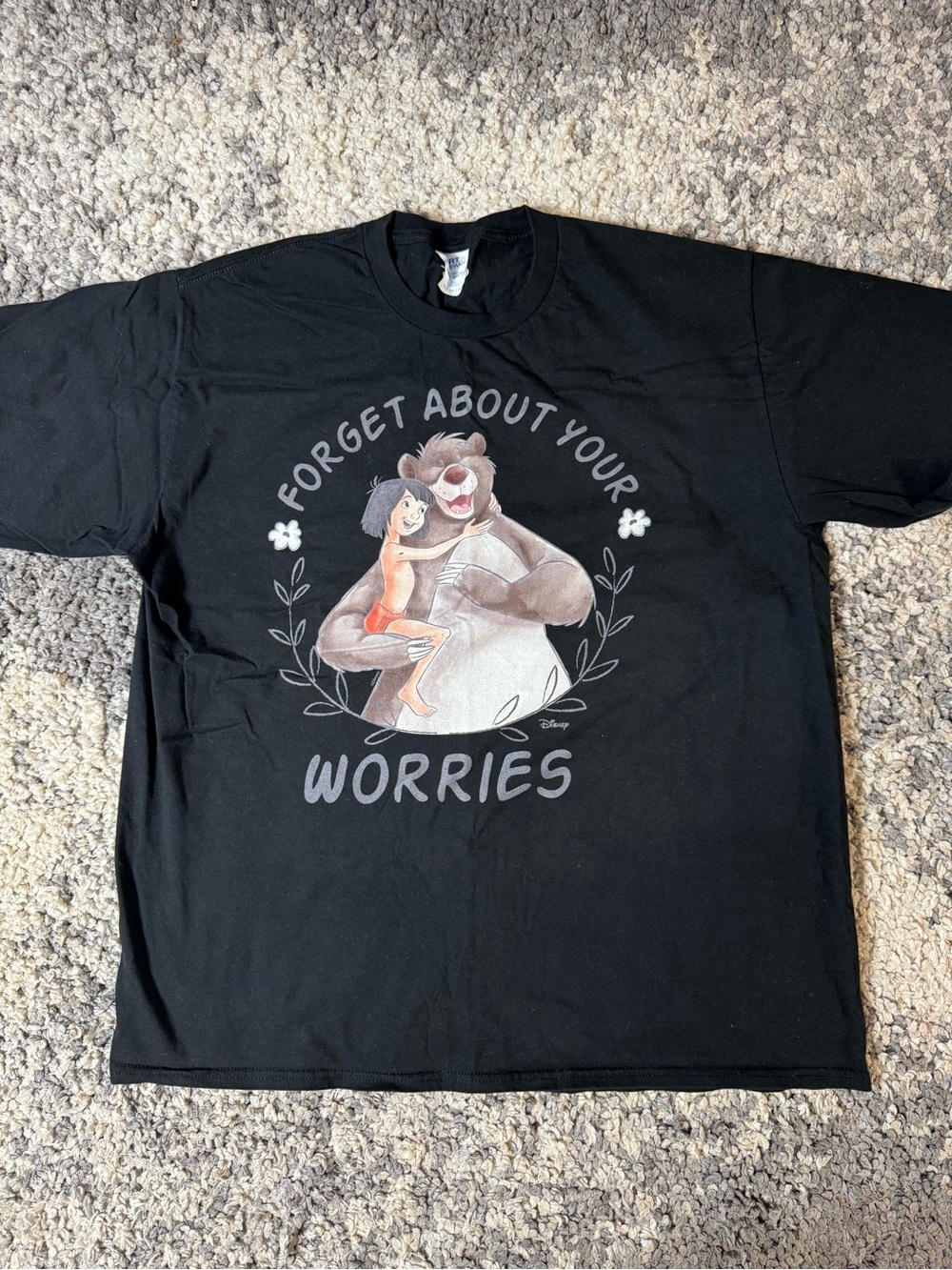 Disney Black Graphic Tee with Baloo & Mowgli 'Forget About Your Worries', XL